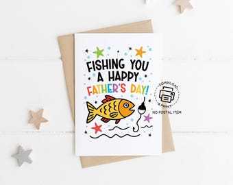 Fishing Father's Day Card Printable, Funny Fish Dad Card, Fishing You a Happy Father's Day Card, DIY Greeting, Instant Download Gift for Dad