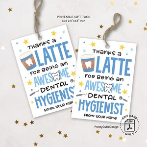 Etiquetas para presente da semana do higienista dental para impressão, etiquetas de agradecimento por um café com leite, etiquetas de agradecimento odontológico, etiquetas de presente para consultório odontológico, etiquetas de guloseimas para a semana do higienista