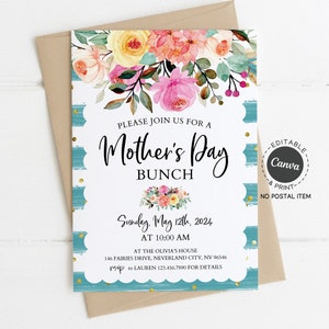 Muttertags-Brunch-Einladungsvorlage, Muttertags-Teeparty-Einladung Bearbeitbare Vorlage, Muttertags-Partyeinladung Canva-Vorlage
