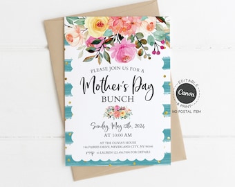 Mother's Day Brunch Invitation Template, Mother's Day Tea Party Invitation Editable Template, Mother's Day Party Invitation Canva Template