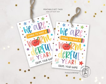 Back to School Gift Tags Printable, Classroom First Day of School Favor Tags, Wormderful Year Goodie Bag Tags, Teacher Welcome Tag Labels