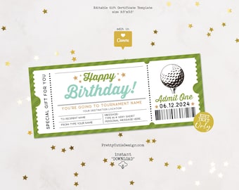 Golf Trip Gift Certificate Editable Template, Golf Birthday Surprise Ticket, Golfing Gift Voucher Printable, Birthday Coupon Template