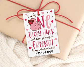 Rubber Duck Valentine Tag, Lucky Duck Printable, Kids School Classroom Gift Label, Digital Download