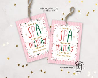 Spa Gift Tags, SPA-tacular Holiday Printable, Pink Christmas Labels for Teachers, Coworkers