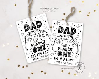 Father's Day Gift Tags Printable, Dad You’re Player One in My Life, Gamer Dad Tag, Video Game Theme, Instant Download, Cute Gift Tag