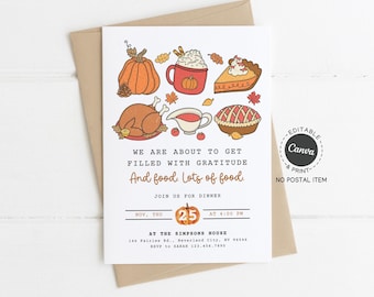 Thanksgiving Dinner Invitation: Fall Feast, Pumpkin Pie (Editable Canva Template)