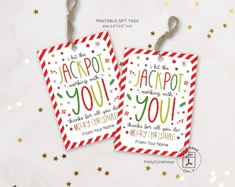 Jackpot Christmas Gift Tags, Funny Coworker Holiday Tags, Printable Employee Thank You Labels