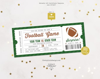 Football Ticket Template Canva Editable, Football Ticket Gift Certificate, Football Game Gift, Football Birthday Surprise Ticket Gift