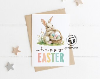 Bunny Easter Greeting Card Printable, Happy Easter Bunnies Blank Greeting Card, Cute Easter Bunny Cards, Easter Holiday Printable Card