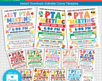 PTA PTO Monthly Meeting Flyer Bundle Template for School Events | Editable Canva | Instant Download