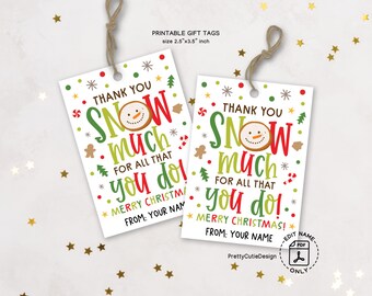 Funny Christmas Thank You Gift Tags, Snowman Design (Printable)