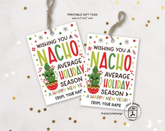 Christmas Gift Tags Printable, Nacho Average Holiday, Cactus Pun Fiesta Labels