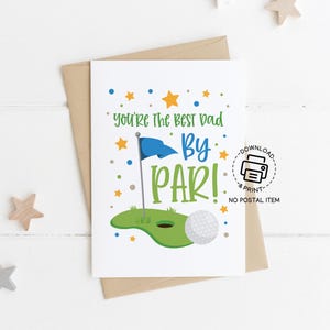 Afdrukbare vaderdaggolfkaart, You're the Best Dad by Par-kaart, grappig golfthema, direct downloaden, wenskaart golfvader