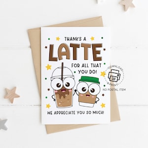 Merci une carte imprimable d'appréciation du professeur de café au lait, étiquette-cadeau de café mignon pour les enseignants, téléchargement immédiat pour la semaine d'appréciation des enseignants