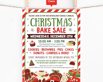 Christmas Bake Sale Flyer, Editable Canva Template, School Fundraiser Poster