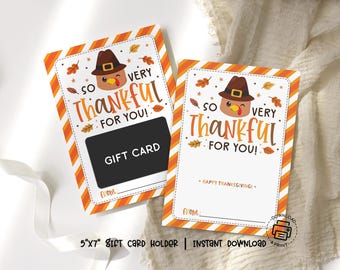 Thanksgiving Gift Card Holder Printable: Teachers Appreciation, Holiday Favor for Coworkers