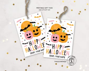 Pastel Pumpkin Halloween Gift Tags, Kids Treat Bag Labels (Digital Download)