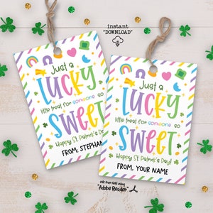 St. Patrick's Day, een geluksbrenger voor iemand, labeltje, geluksbrenger Happy Saint Patricks Day afdrukbaar cadeaulabel, traktatielabel voor kinderen in de klas
