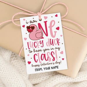 Valentine Rubber Duck Gift Tag Printable, Lucky Duck, Classroom Favor Label, Digital Download