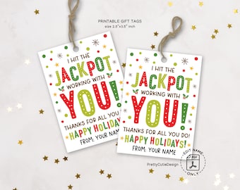 Jackpot Coworker Gift Tag, Employee Appreciation, Staff Thank You Printable, Holiday Team Treat