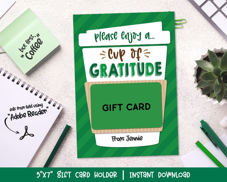 Please Enjoy A Cup Of Gratitude Coffee Gift Card Holder Etsy