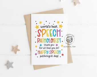 World’s Best Speech Pathologist Card Printable, SLP Appreciation Greeting, Thank You Note for Therapist, Speech Language Day Download