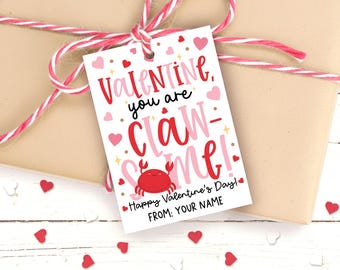 Valentine Crab Gift Tag Printable, You Are Claw-Some, Treat Bag Label, Digital Download