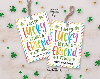 Printable St Patricks Day Tag, Lucky Friend St Patrick Day Tag, St Patricks School Friend Gift Tag, St Pattys Day Classroom Treat Tags