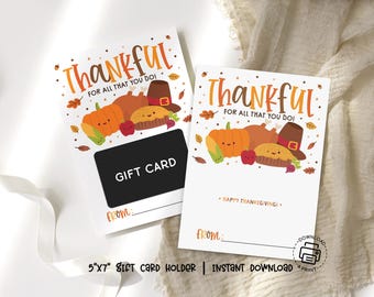 Thanksgiving Gift Card Holder Printable: Thankful Team Appreciation, Coworker Party Favor, Office Teacher Card
