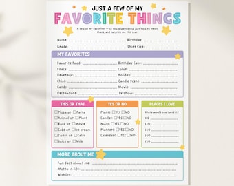 Teacher Favorite Things Questionnaire Template | Editable Canva | Instant Download