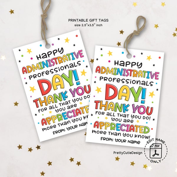 Admin Professionals Printable Gift Tags, Administrative Professionals Day Tag Printable, Administrative Day Thank You Tag, Employee Gift Tag