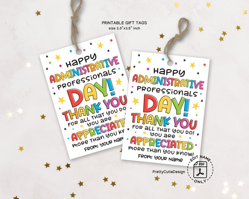 Admin Professionals Printable Gift Tags, Administrative Professionals Day Tag Printable, Administrative Day Thank You Tag, Employee Gift Tag