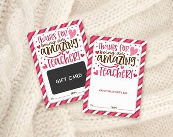 Teacher Valentine Gift Card Holder Printable, Thanks for Being an Amazing Teacher, Digital Download