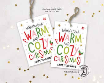 Christmas Gift Tags, Warm Cozy Printable, Holiday Favor Label for Teachers Coworkers