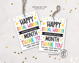 Social Work Month Gift Tag Printable, Social Worker Appreciation Tag, Social Workers Thank You Tag, Goodie Bag Staff Appreciation Tags