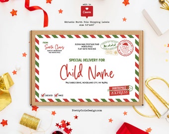 North Pole Shipping Label Printable, Santa Gift Tag (Canva Template)