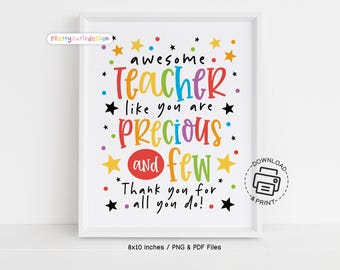 Teacher Appreciation Week Sign Printable, Thank You Teacher Poster, Precious and Few Teacher Gift, School Decor for Classroom
