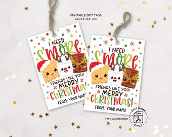 S'mores Christmas Gift Tags, Funny Holiday Labels (Digital Download)