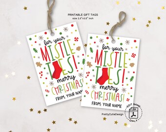 Mistletoes Sock Christmas Gift Tags, Funny Holiday Labels (Printable)