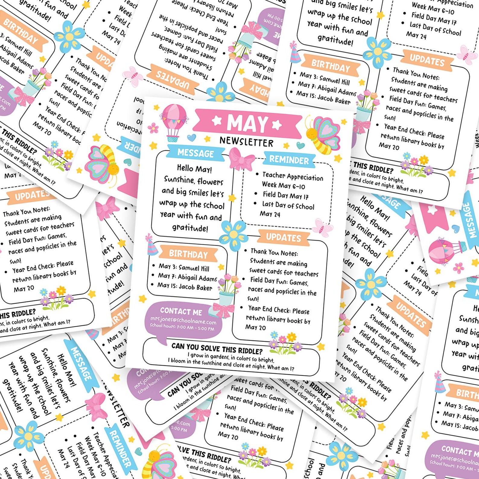 May Classroom Newsletter Template: Editable Spring Teacher Updates ...