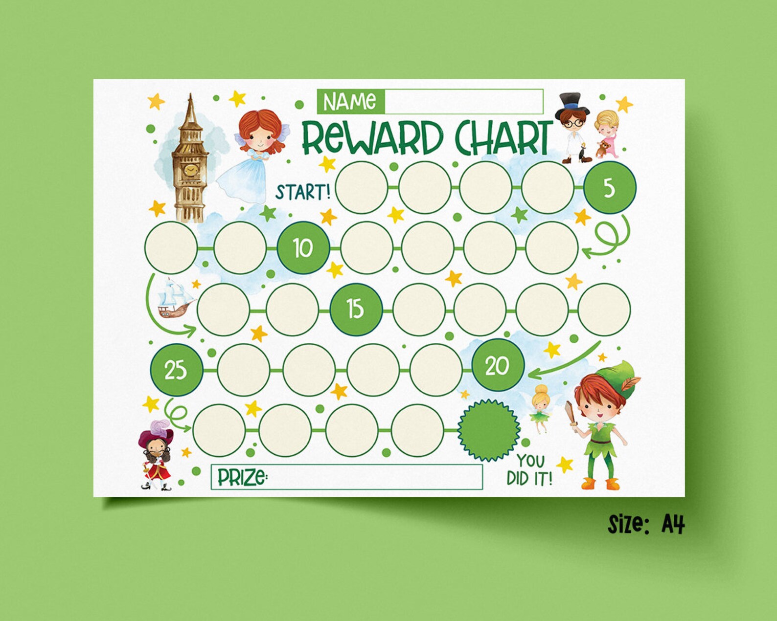 Peter Pan Rewards Program Peter Pan Reward Chart for Kids, Simple Kids Reward Chart, Neverland ...