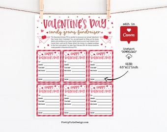 Valentine Candy Gram Flyer Template, School Fundraiser (8.5"x11") (Digital Download)