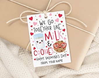 Milk And Cookies Valentine Treat Tags Printable, Classroom Favor Bag Labels for Kids