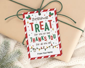 Christmas Treat Bag Gift Tags, Thank You Holiday Labels, Teacher Coworker Favors, Digital Download