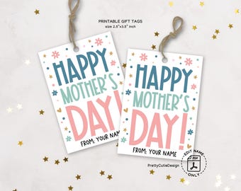 Happy Mother’s Day Gift Tag Printable, Cute Pastel Floral Tag for Mom, Instant Download PDF Gift Tag, DIY Gift Bag Label for Mother’s Day