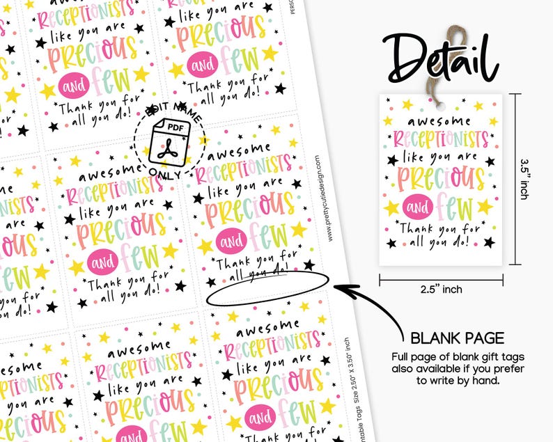 Receptionist Label Color In Receptionist Day Gift Tags: Printable Thank You (PDF) - Etsy