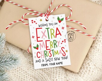 Christmas Gift Tags, Extra Merry Printable, Sweet New Year Wrapping Labels, Digital Download