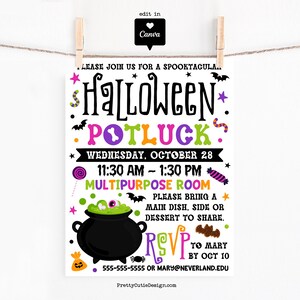 Halloween Potluck Flyer Vorlage - Einladung zu Schulfeier, Herbstparty Poster zum Ausdrucken
