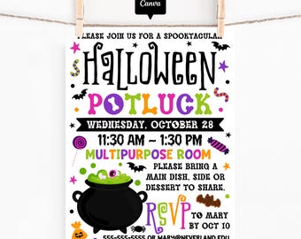 Halloween Potluck Flyer Template – School Event Invitation, Fall Party Poster Printable