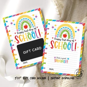 Tarjetero para el último día de clases, regalo de fin de curso para profesores, tarjeta de regalo imprimible con arcoíris, tarjeta de agradecimiento para el personal, descarga instantánea